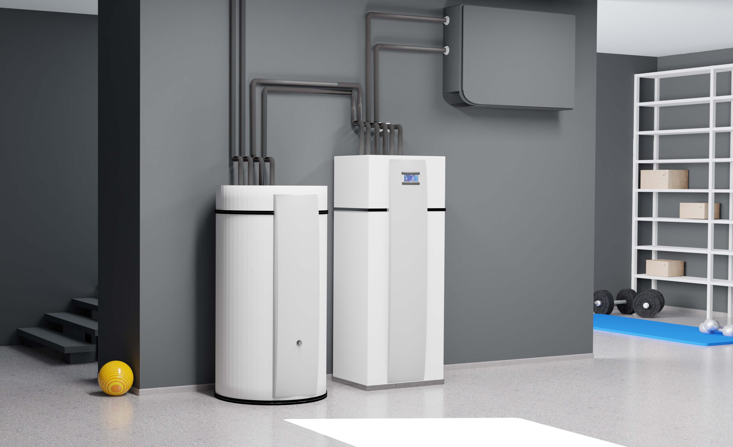 A modern heating system for private households, 3D illustration